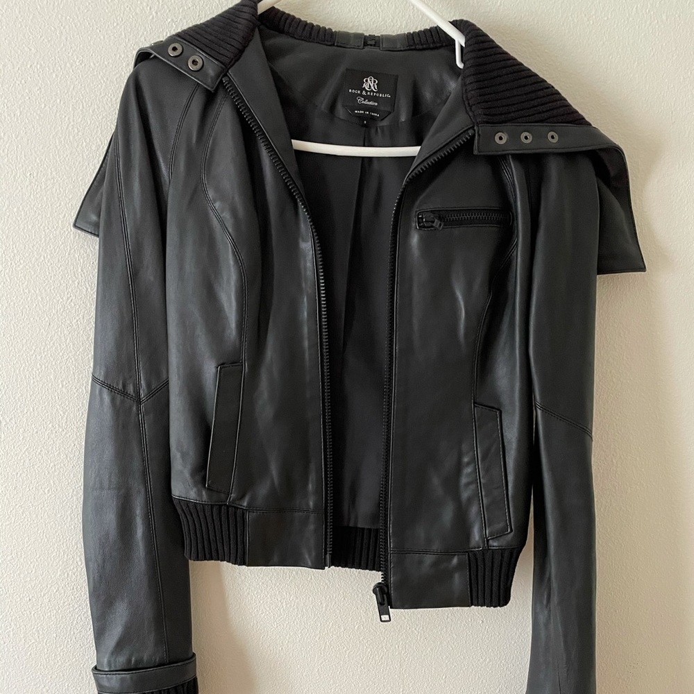R&R leather jacket with button up scarf!